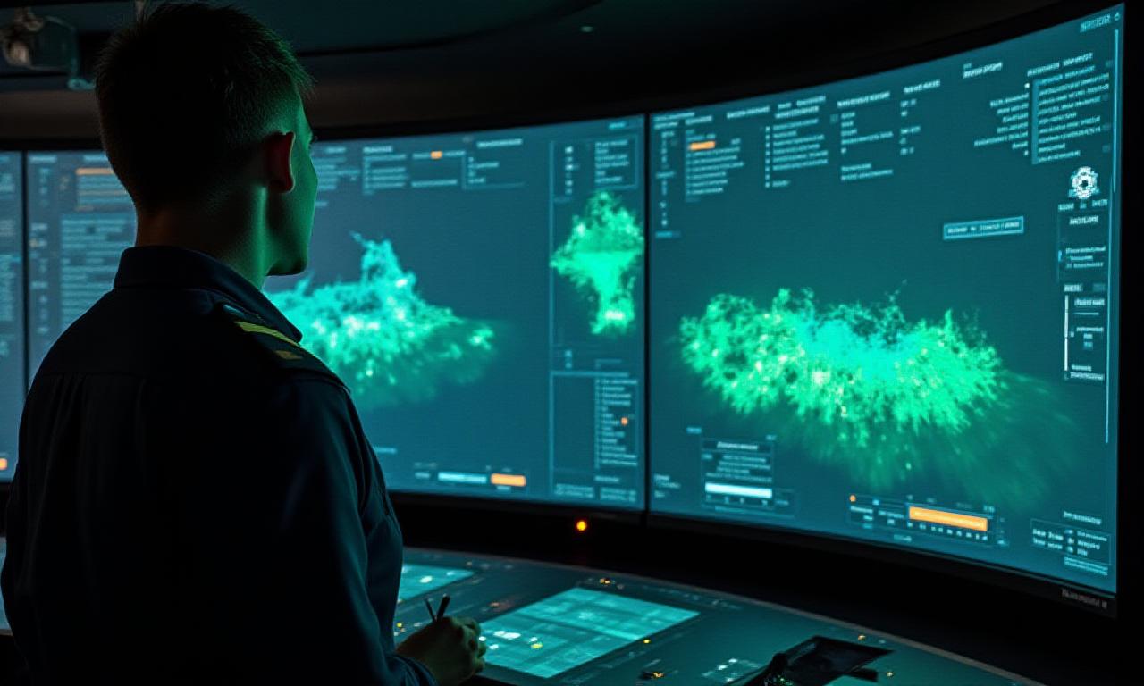 Advanced naval command center with underwater sensing data